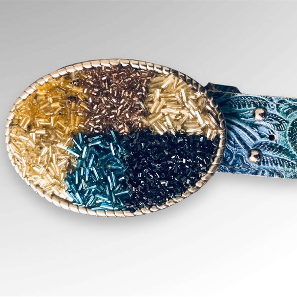 Western Cowboy Rodeo Boho Embossed Rhinestone Studded Belt - Picture 3 of 3